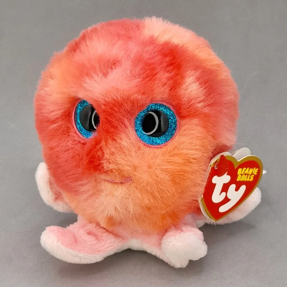 Ty Beanie Balls Sheldon Octopus Orange Pink Plush Stuffed Animal Weighted 4 inch